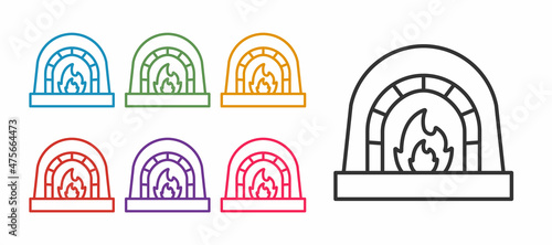 Set line Blacksmith oven icon isolated on white background. Set icons colorful. Vector