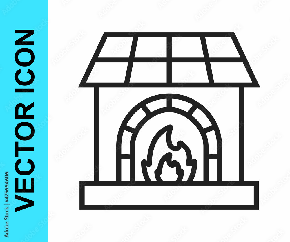 Black line Blacksmith oven icon isolated on white background. Vector Black line Blacksmith oven icon isolated on white background. Vector