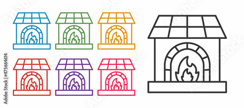 Set line Blacksmith oven icon isolated on white background. Set icons colorful. Vector