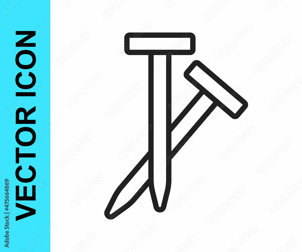 Black line Metallic nails icon isolated on white background. Vector Black line Metallic nails icon isolated on white background. Vector