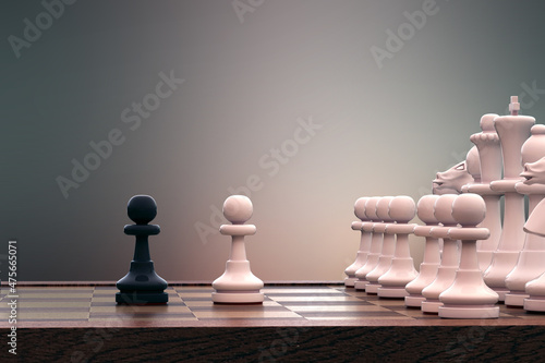 Game of chess. The first pawn move in chess. There is safety in numbers.