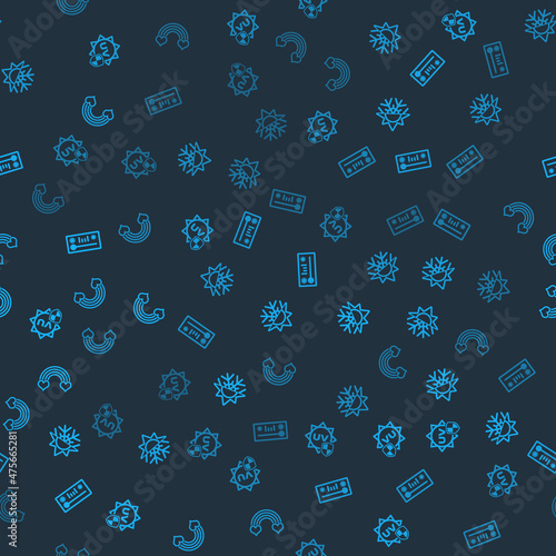 Set UV protection, Sun and snowflake, Meteorology thermometer and Rainbow with heart on seamless pattern. Vector