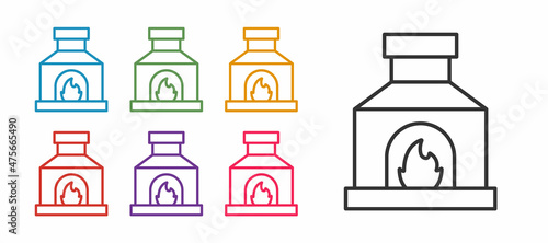 Set line Blacksmith oven icon isolated on white background. Set icons colorful. Vector