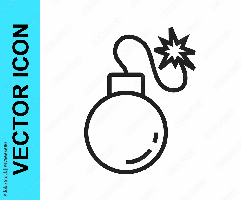 Black line Bomb ready to explode icon isolated on white background. Vector