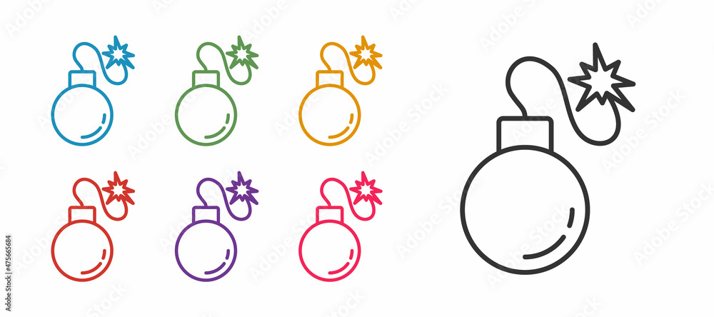 Set line Bomb ready to explode icon isolated on white background. Set icons colorful. Vector Set line Bomb ready to explode icon isolated on white background. Set icons colorful. Vector