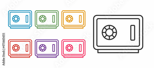 Set line Safe icon isolated on white background. The door safe a bank vault with a combination lock. Reliable Data Protection. Set icons colorful. Vector