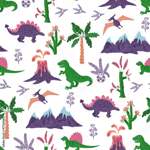 Seamless vector pattern with dinosaurs  for textiles and packaging.