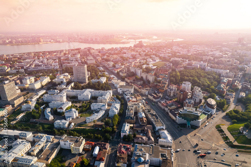 Panoramic aerial top view of Kazan with sun light  republic of Tatarstan Russia