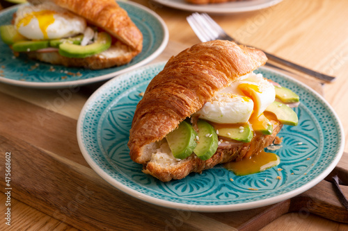 croissants and poached eggs 