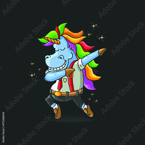 unicorn worker dabbing dance illustration