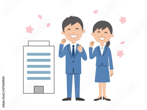  	フレッシャーズ入社　桜舞う　全身