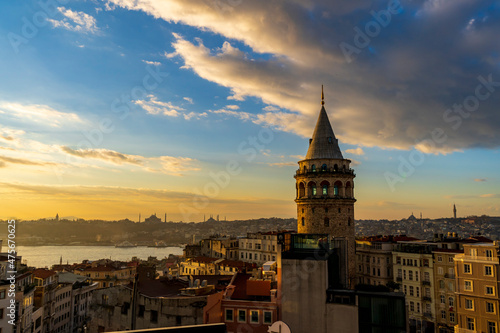 Istanbul Galata Tower view from top. Natural clouds and blue sky © Birol