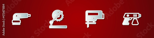 Set Electric sander, Table saw for woodwork, jigsaw and Paint spray gun icon. Vector