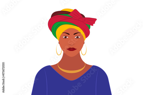 African woman portrait with colorful traditional clothes, vector illustration