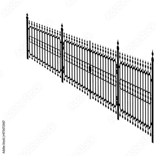 Wrought iron fence, perspective view, vector illustration