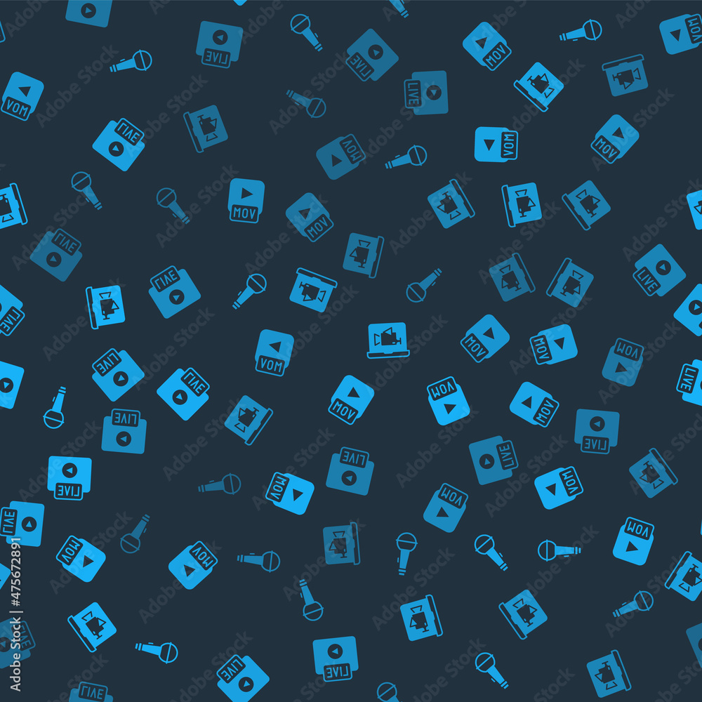 Set Microphone, MOV file, Online play video and Live stream on seamless pattern. Vector Set Microphone, MOV file, Online play video and Live stream on seamless pattern. Vector