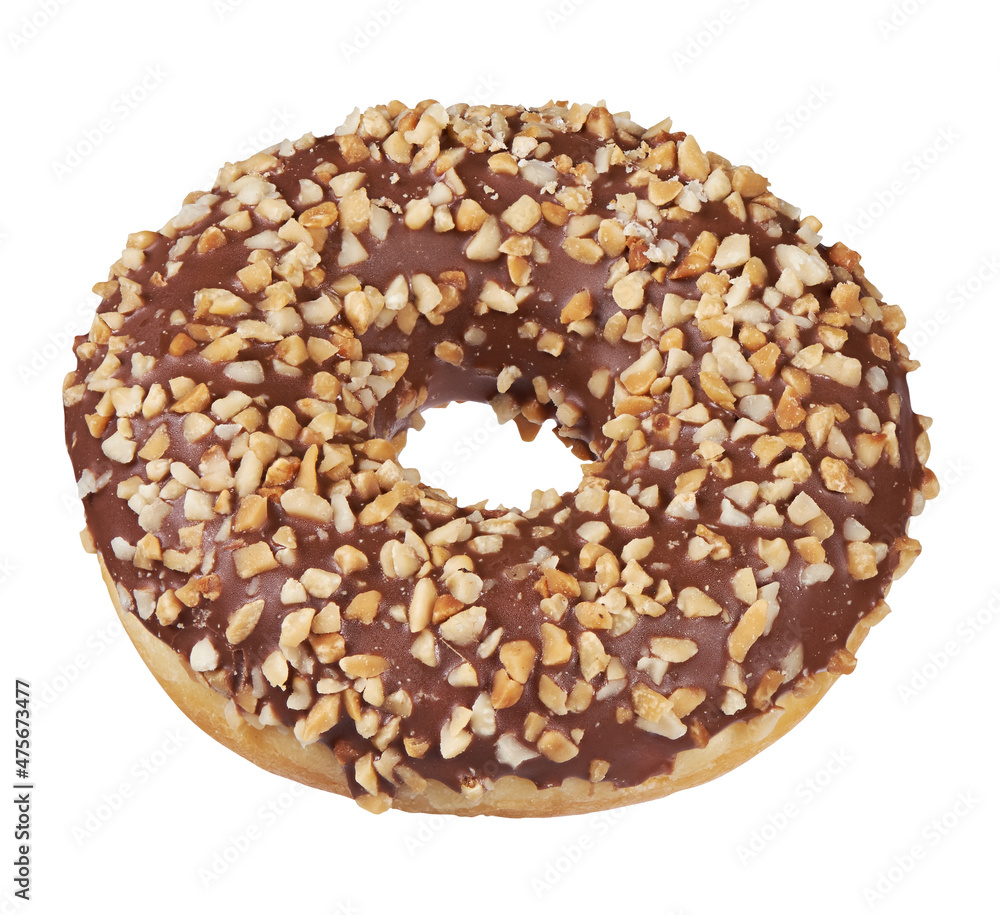 Chocolate Donut with nuts isolated on white background Chocolate Donut with nuts isolated on white background