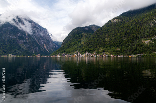 beautiful landscapes with mountains and clouds   pictures  of Hallstatt city in Austria 