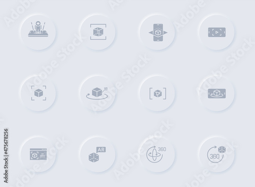 augmented reality gray vector icons on round rubber buttons. virtual reality icon set for web, mobile apps, ui design and promo business polygraphy