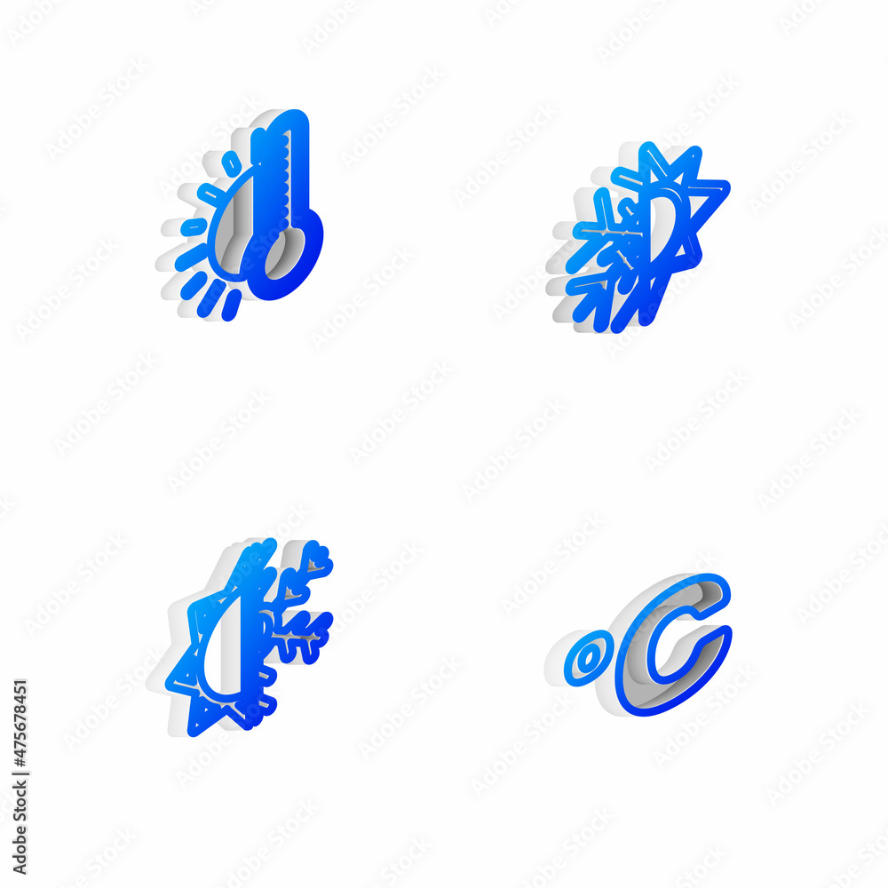 Set Isometric line Sun and snowflake, Thermometer with sun, and Celsius icon. Vector Set Isometric line Sun and snowflake, Thermometer with sun, and Celsius icon. Vector