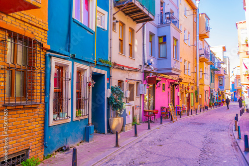 Colorful Houses in old city Balat. Balat is popular touristic destination in Istanbul