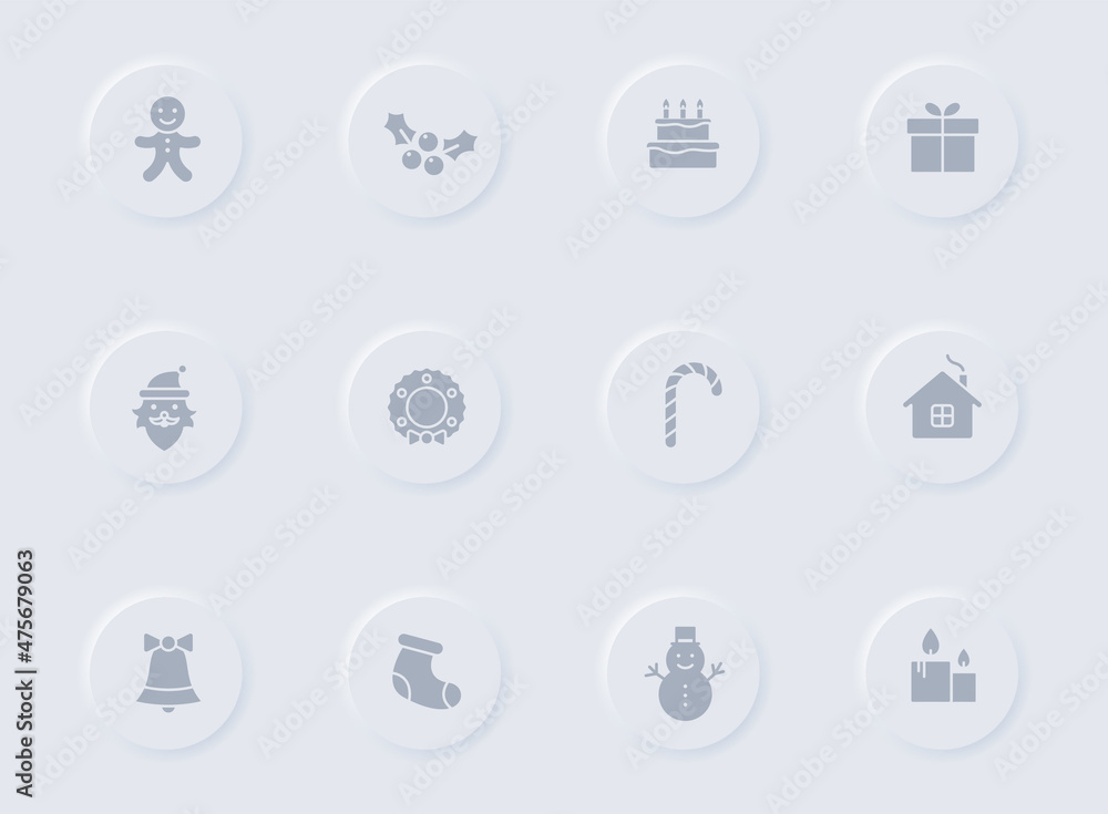 christmas gray vector icons on round rubber buttons. christmas icon set for web, mobile apps, ui design and promo business polygraphy christmas gray vector icons on round rubber buttons. christmas icon set for web, mobile apps, ui design and promo business polygraphy