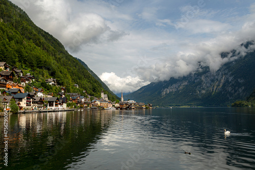 beautiful landscapes with mountains and clouds   pictures  of Hallstatt city in Austria 