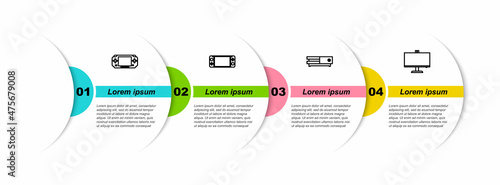 Set line Portable video game console, , Video and Computer monitor. Business infographic template. Vector