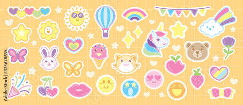 cute pastel elements graphic vector sticker collection in kawaii style © Patcharapon