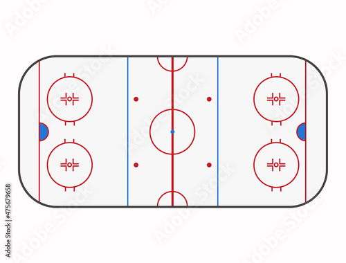 Ice hockey rink. Top view arena with scratches. Vector illustration