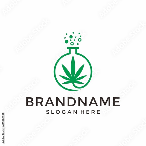 Cannabis marijuana with lab logo vector