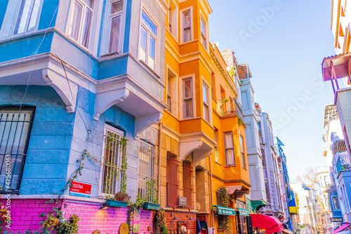 Colorful Houses in old city Balat. Balat is popular touristic destination in Istanbul © Birol