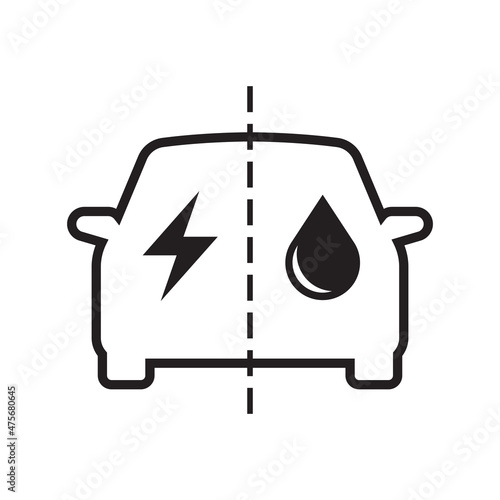 Plug-in hybrid electric vehicles icon (PHEV car), Half section part of Electric energy and fuel engine, Vector illustration
