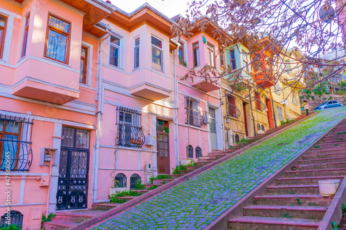 Colorful Houses in old city Balat. Balat is popular touristic destination in Istanbul