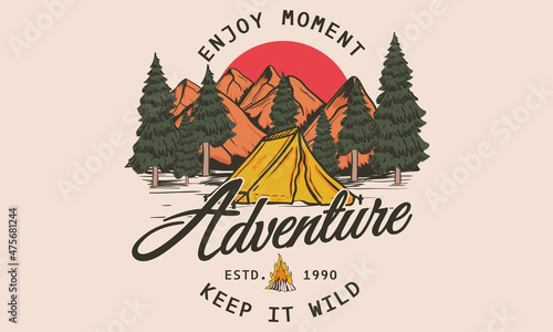 Enjoy mountain moment vector print design for apparel, sticker, batch, background, poster and others.