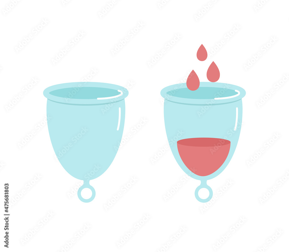 Blue menstrual cup with ring vector doodle illustration.
