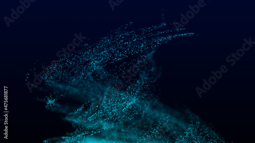 Abstract vortex particles background. Dynamic wave moving in explosion. Wormhole shimmering star dust. 3d rendering.