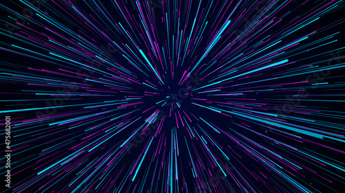 Abstract circular light speed background. Dynamic lines. Futuristic explosion of light. Colored rays in motion. Transfer of big data cyberspace. 3D rendering.