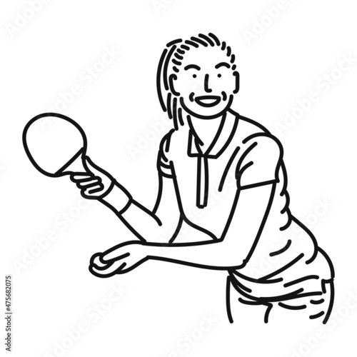 line art of cool posing woman playing ping pong in style