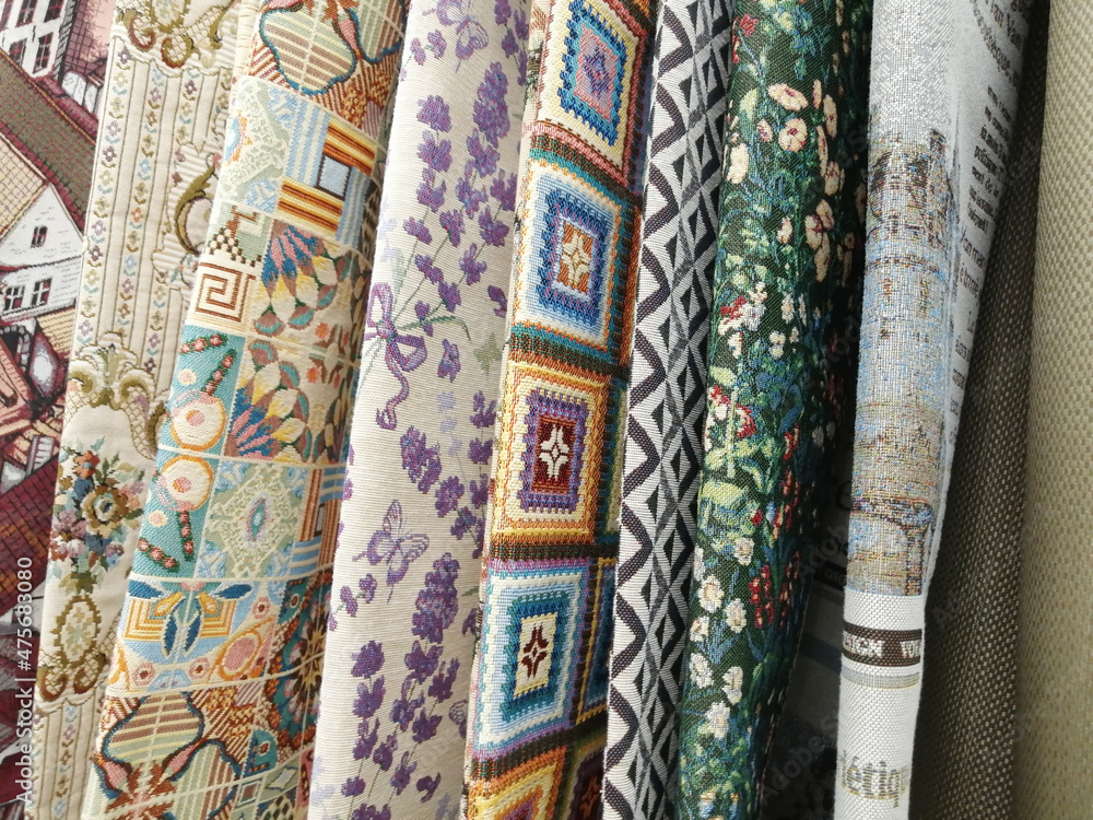 fabric set. textiles assortment in store fabric set. textiles assortment in store