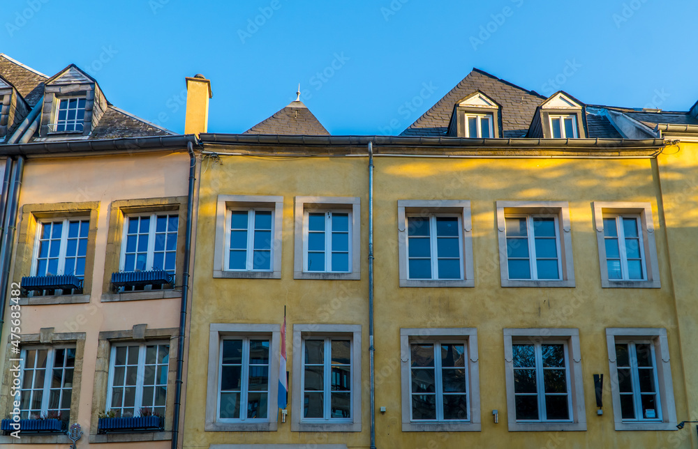 Pastel-colored medieval houses in the old town of Luxembourg City, listed on the UNESCO World Heritage register