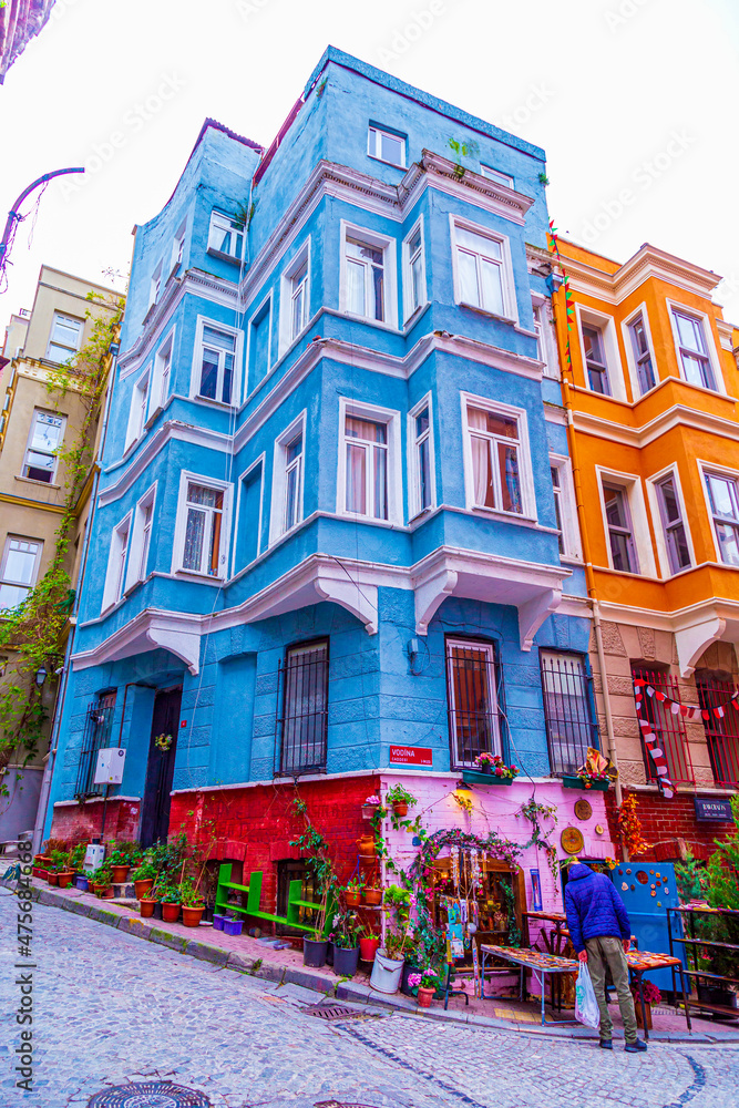 Colorful Houses in old city Balat. Balat is popular touristic destination in Istanbul