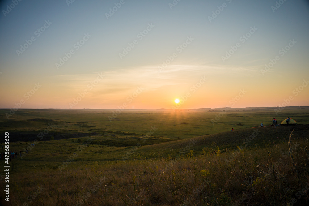 Russia Arkaim 2015 beautiful sunrise on the summer solstice over the field. 