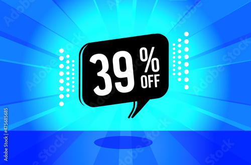 39 percent discount. blue banner with floating balloon for promotions and offers. Vector Illustration photo