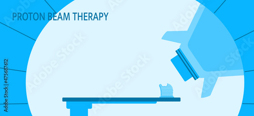 A proton beam machine and a thermoplastic mask for cancer radiotherapy.  A vector flat illustration, banner and a template with a place for your text.  photo