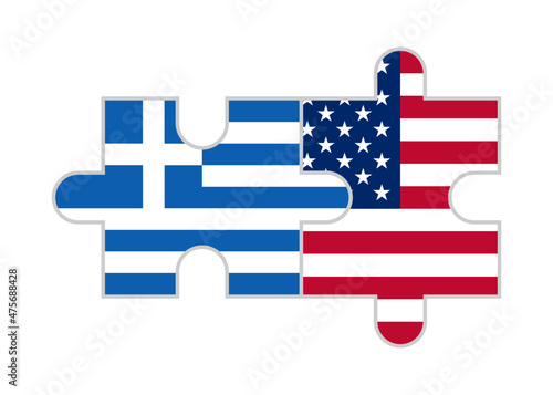 puzzle pieces of greece and usa flags. vector illustration isolated on white background