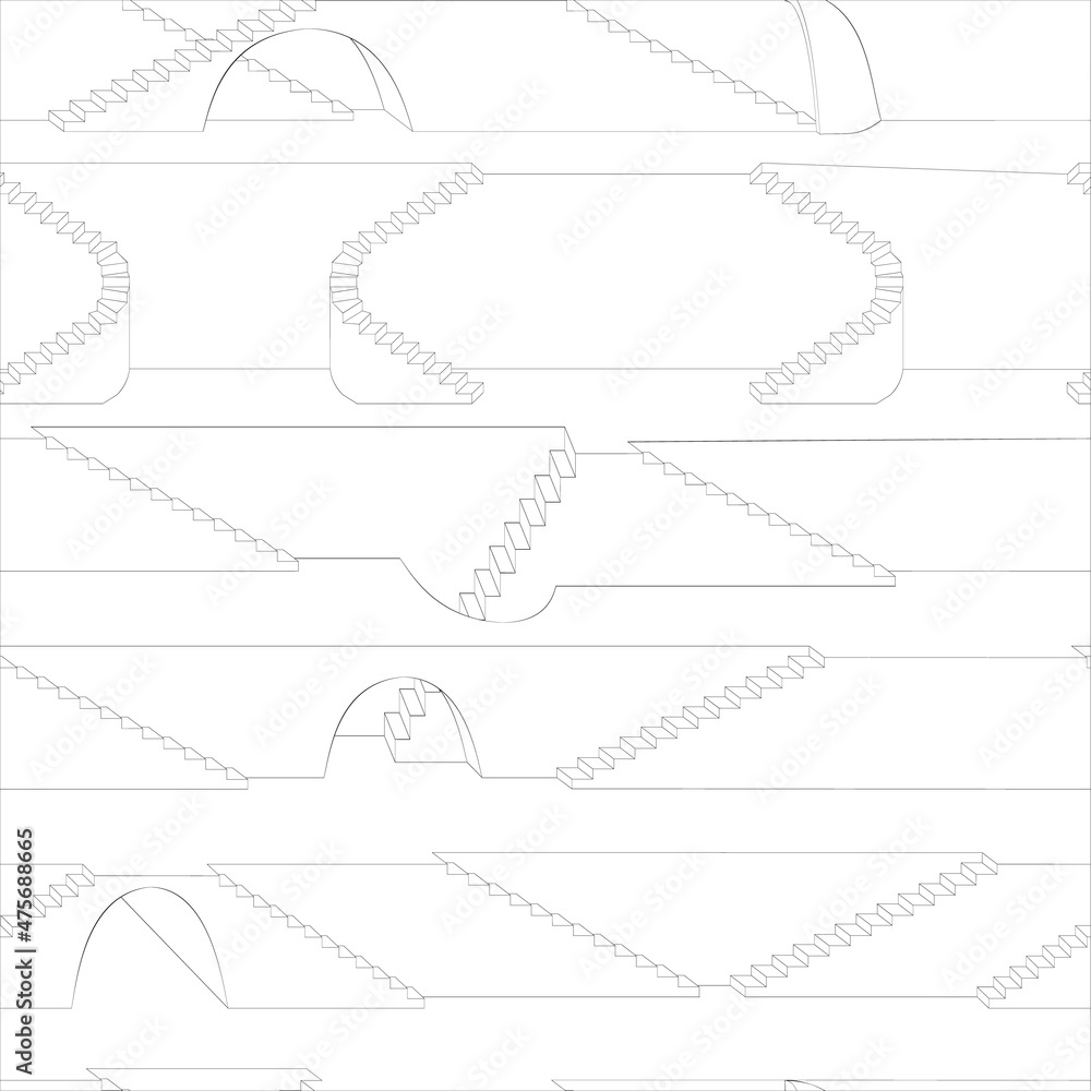 Fototapeta premium An outline vector illustration of stairs isolated on transparent background. Designed in black and white colors for web concepts 