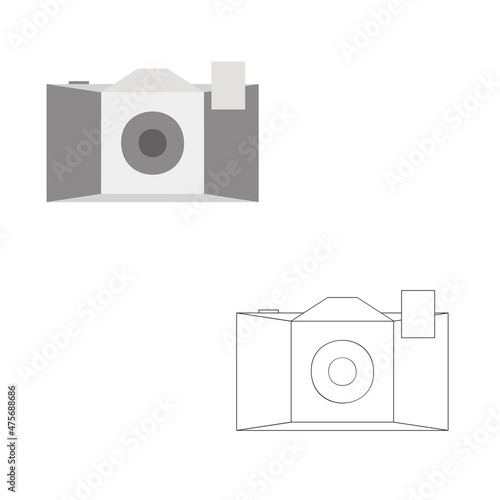 A vector illustration of two photo cameras front view isolated on transparent background. Designed in grey, black and white colors for web concepts 