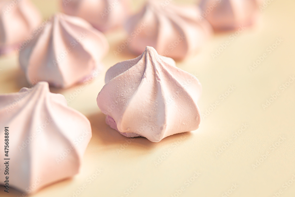 French meringue cookies or marshmallow zephyr on the table