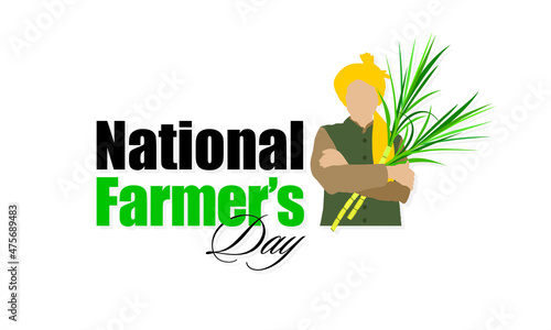 Creative Template Design for National Farmers Day. Farmers Day Wishing Greeting Card. Editable Illustration of Farmer Holding Crop.